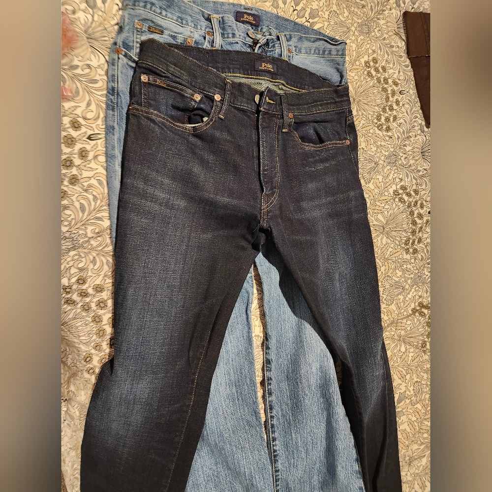 2 Polo by Ralph Lauren Men's Dark Indigo Relaxed Jeans And Lighter Blue.